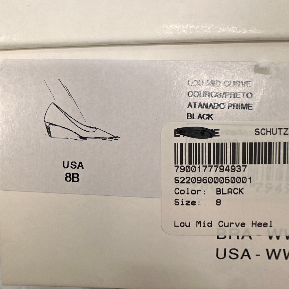 SCHUTZ New in Box Lou Mid Curve Pump Heel Black Leather with Gold Heel // 8 - Picture 10 of 11